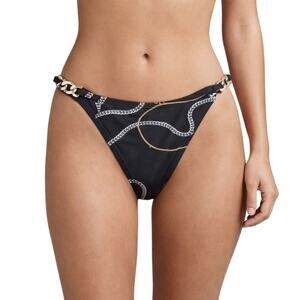 Beth Richards Lynx Bikini Bottom Black Chain Hardware Women Large NWT